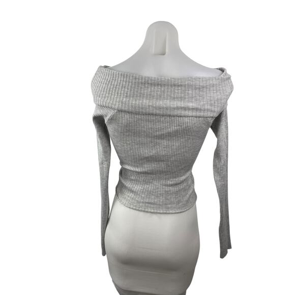 Princess Polly Women's Gray Ribbed Off the Shoulder Long Sleeve Sweater Top S/M - Picture 4 of 7